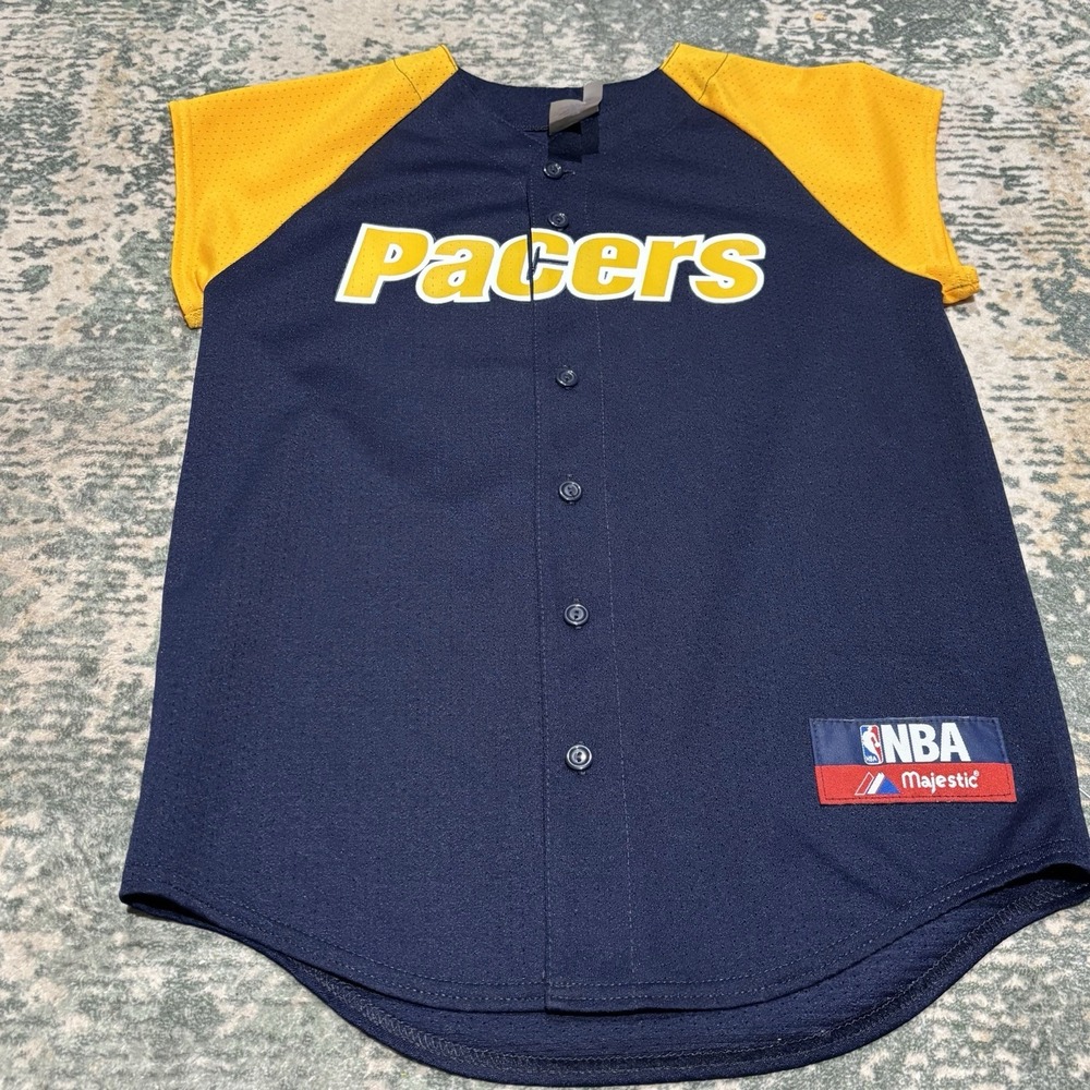 Vintage Majestic Indiana Pacers Button Up Jersey Baseball Style Made In USA YL